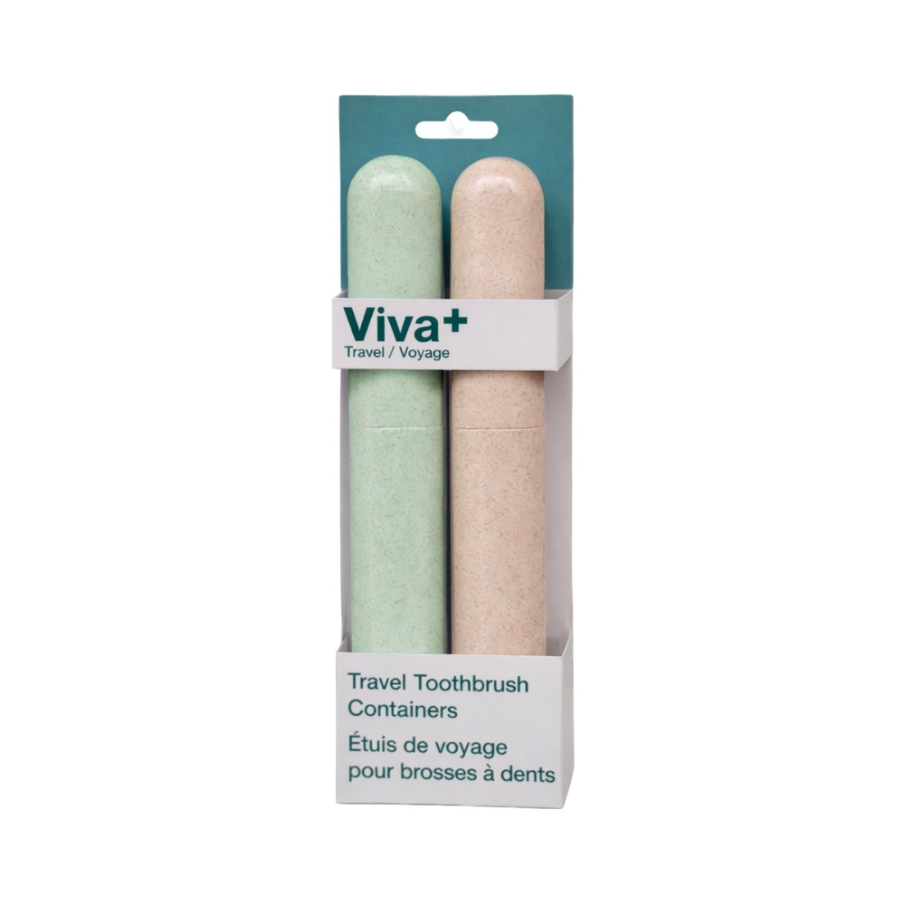 Image Ensemble de 2 étuis de voyage pour brosses à dents – vert et beige